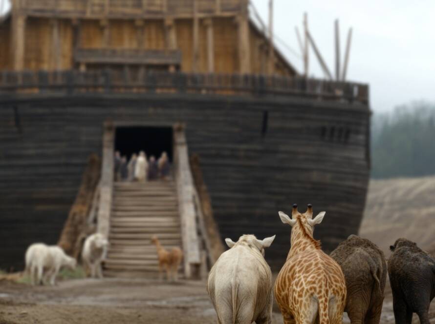 Animales entrando al arca de Noé.