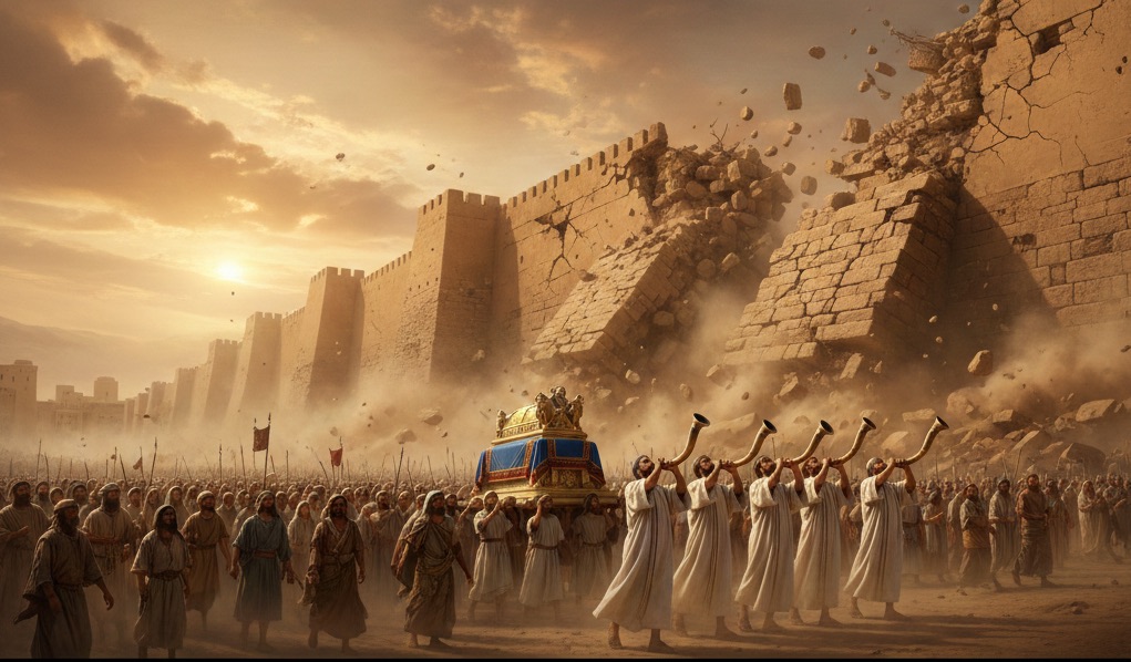 Jerico se derrumba ante el sonido de las trompetas