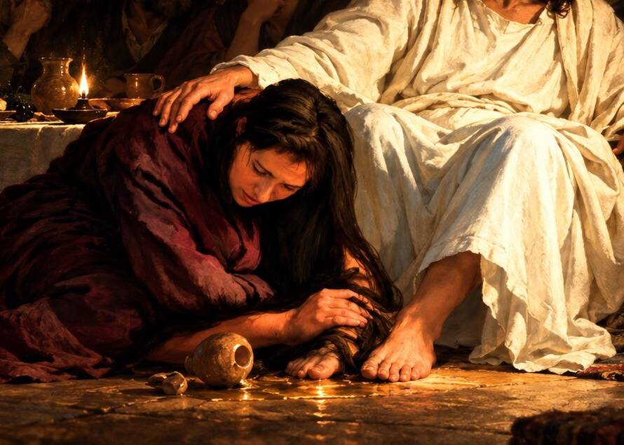 Maria de Betania unge a Jesús.